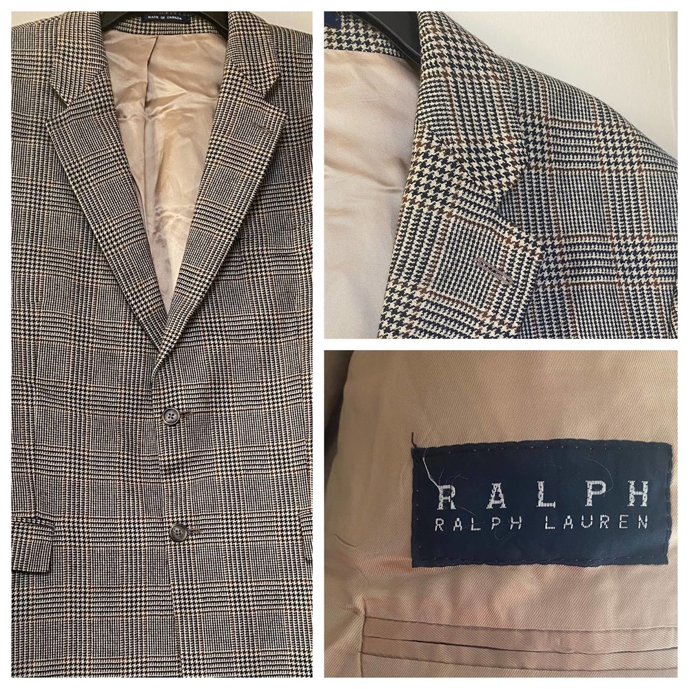 46L houndstooth Ralph Lauren black label sport coat Dillard’s 100% lambs wool